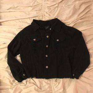 Distressed black denim jacket